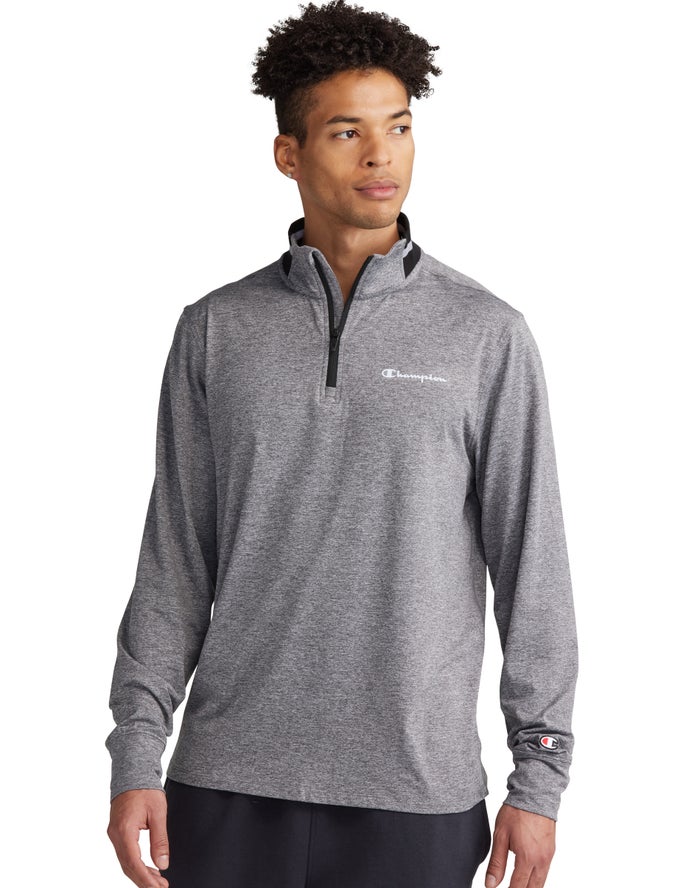 Sudadera Champion Hombre - City Sport 1/4 Zip Script Logo ( Gris ) 3871042-EL